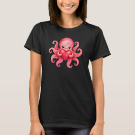 Söt Kawaii Bläckfisk som håller hjärta T Shirt