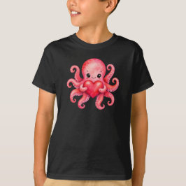 Söt Kawaii Bläckfisk som håller hjärta T Shirt