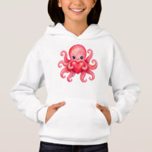 Söt Kawaii Bläckfisk som håller hjärta