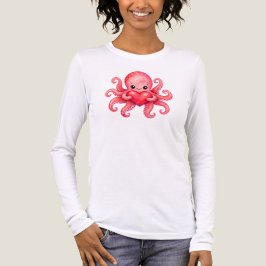 Söt Kawaii Bläckfisk som håller hjärta T Shirt