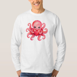 Söt Kawaii Bläckfisk som Håller Hjärta T Shirt
