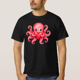 Söt Kawaii Bläckfisk som Håller Hjärta T Shirt