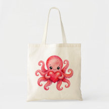 Söt Kawaii Bläckfisk som håller hjärta