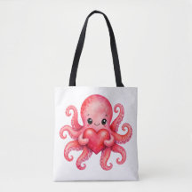 Söt Kawaii Bläckfisk som håller hjärta