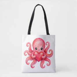 Söt Kawaii Bläckfisk som håller hjärta Tygkasse