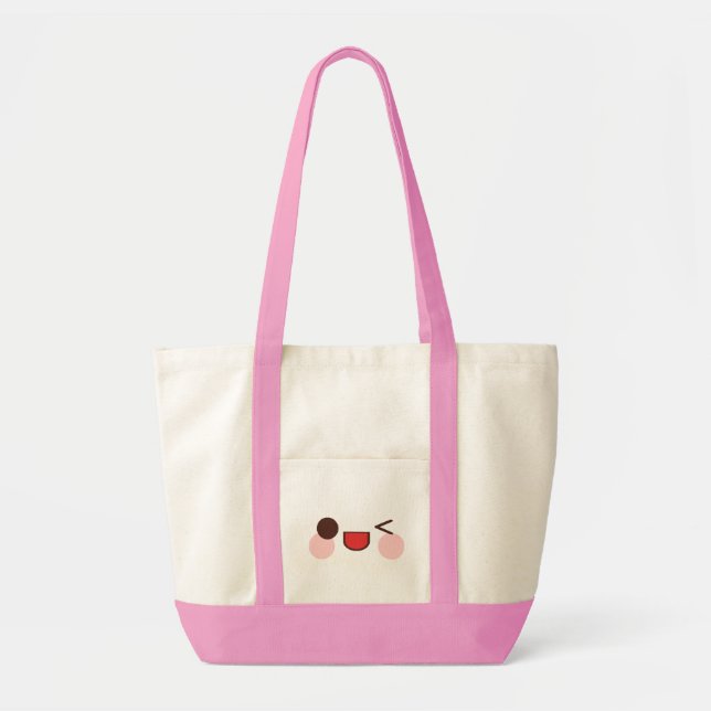 Söt Kawaii Blinker ögon Ansikte Glad Vän Glädje Tygkasse (Framsidan)