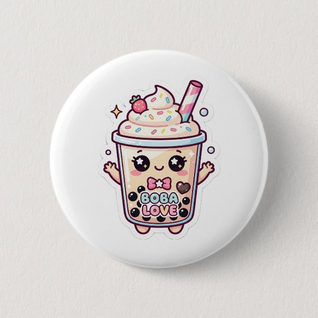 söt kawaii boba bubbel te pin knapp (Framsida)
