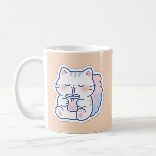 Söt Kawaii Boba Katt Bubbel Tea Kaffe Mugg (Vänster)