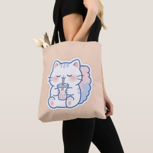 Söt Kawaii Boba Katt Bubbel Tea Tote Väska