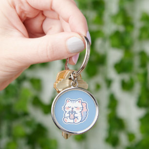 Söt Kawaii Boba Katt Bubblete Nyckelring