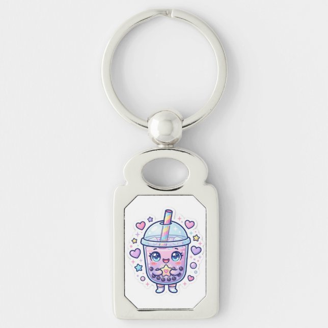 Söt Kawaii Boba Milk Tea Chibi Karaktär Nyckelring (Framsidan)