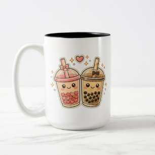 Söt Kawaii Boba Mjölk Te Hjärtan Parvalentin Två-Tonad Mugg