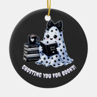 Söt Kawaii Bokslukande Spöke Julgransprydnad Keramik