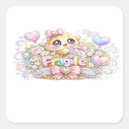 Söt Kawaii Bräcklig Hantera Med Omsorg Katt Pastel Fyrkantigt Klistermärke
