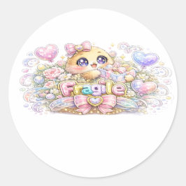 Söt Kawaii Bräcklig Hantera Med Omsorg Katt Pastel Runt Klistermärke