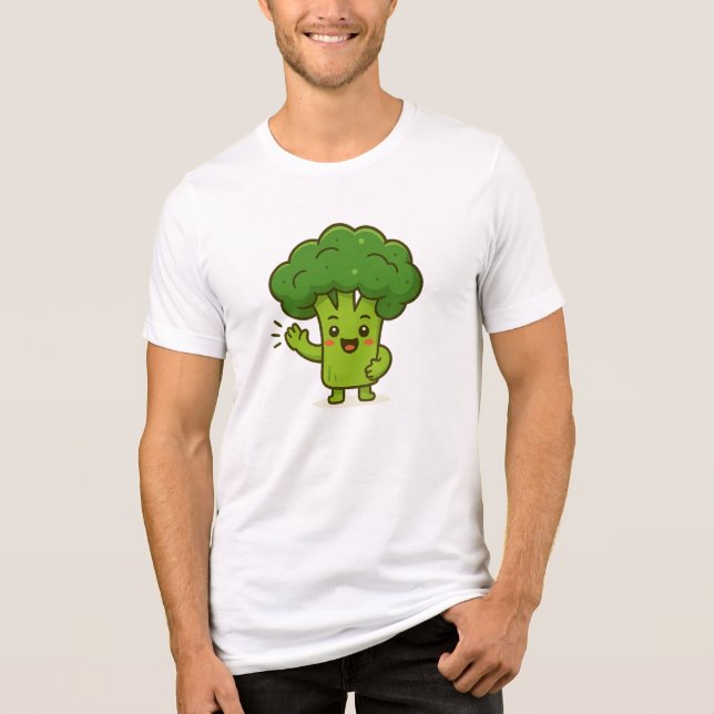 Söt Kawaii Broccoli Karaktär T-shirt – Rolig Gröns (Framsida)