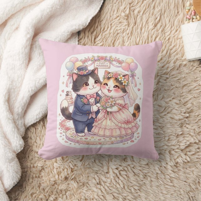 Söt Kawaii Bröllop Katter Nygifta Rosa Kast  Kudde (Filt)