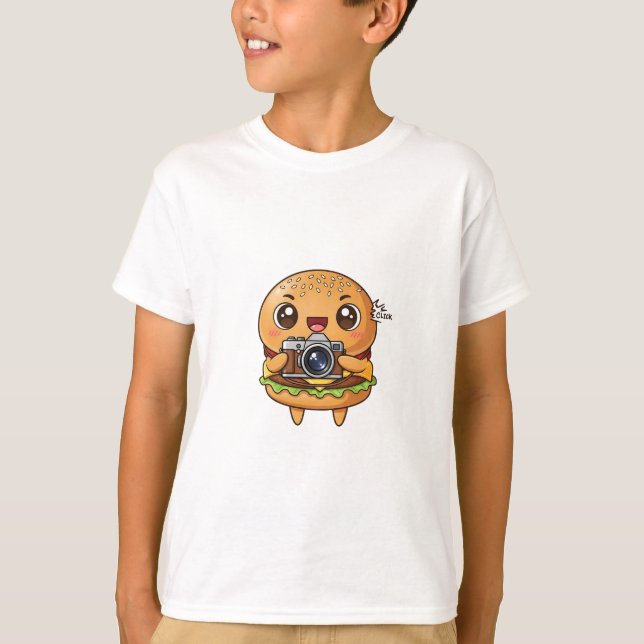 Söt Kawaii Burger Fotograf Barn T Shirt (Framsida)