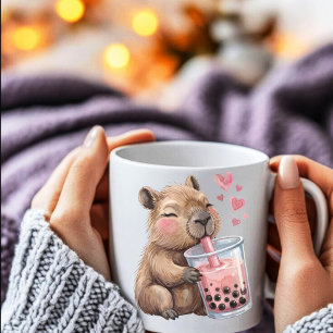 Söt Kawaii Capybara Dricker Boba Bubble Tea Kaffemugg