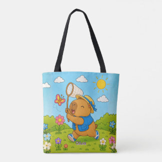 Söt Kawaii Capybara Personlig Namn Toteväska Tygkasse