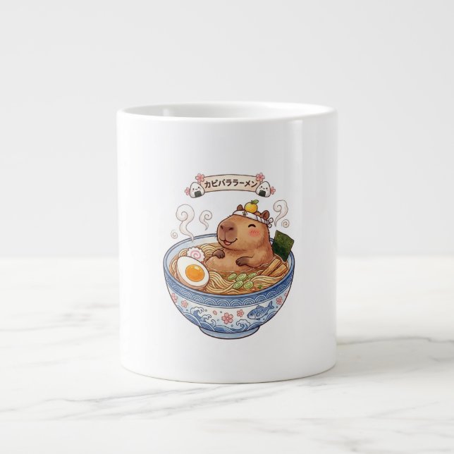 Söt Kawaii Capybara Ramen Skål Anime Kaffemugg Jumbo Mugg (Framsidan)