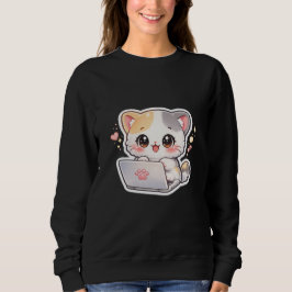 Söt Kawaii Chibi Katt med Bärbar Dator Kvinnors Tr T Shirt