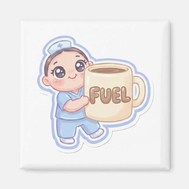 Söt Kawaii Chibi Sjuksköterska Jättekaffe Bränsle  Magnet (Framsidan)
