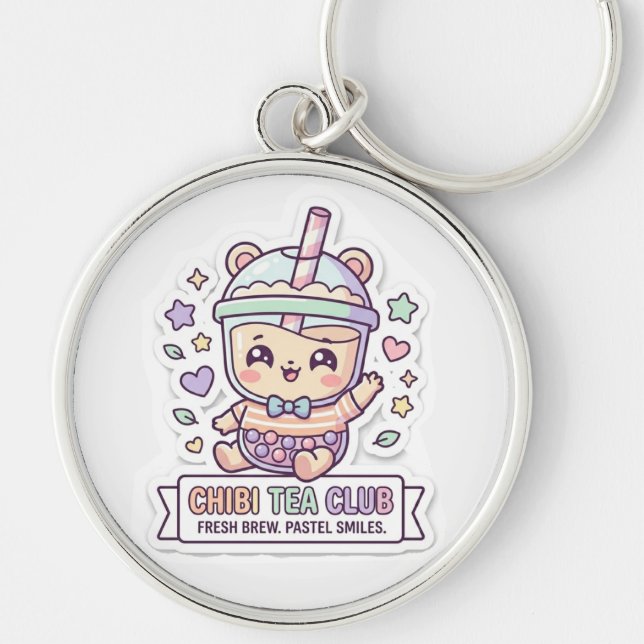 Söt Kawaii Chibi Tebaklubb Boba Mjölkte Nyckelring (Framsidan)