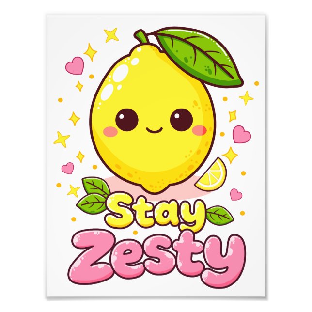 Söt Kawaii Citron “Håll dig Zesty” Fototryck (Framsidan)