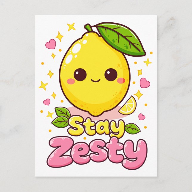 Söt Kawaii Citron “Håll dig Zesty” Vykort (Framsida)