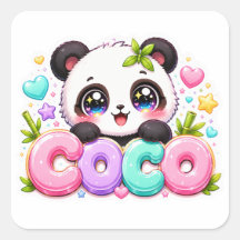 Söt Kawaii Coco Panda Namn Pastell Rosa Glittrande