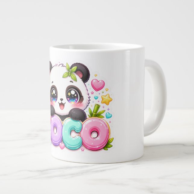 Söt Kawaii Coco Panda Namn Pastell Rosa Glittrande Jumbo Mugg (Framsida höger)