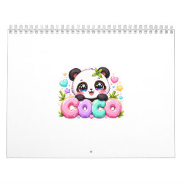 Söt Kawaii Coco Panda Namn Pastell Rosa Glittrande Kalender