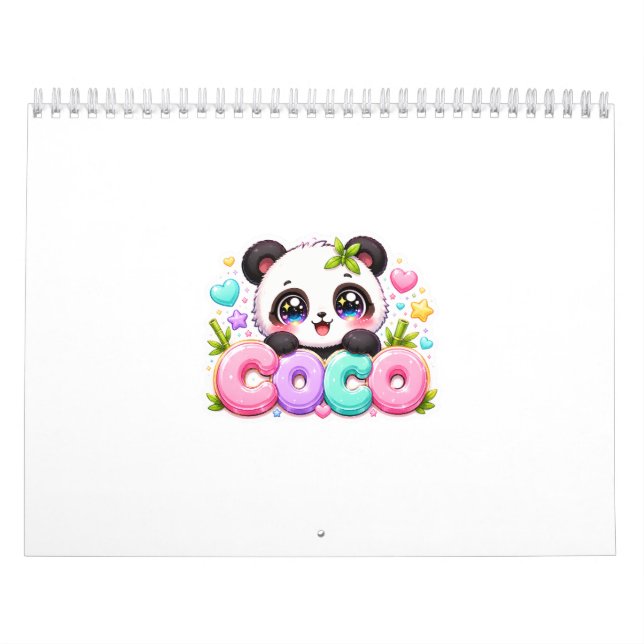 Söt Kawaii Coco Panda Namn Pastell Rosa Glittrande Kalender (Omslag)