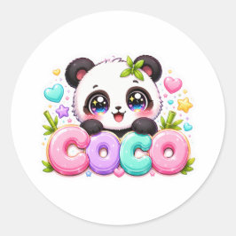 Söt Kawaii Coco Panda Namn Pastell Rosa Glittrande Runt Klistermärke