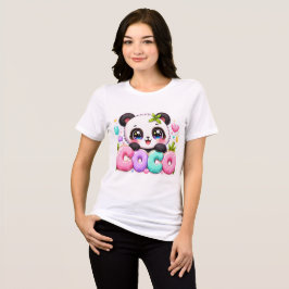 Söt Kawaii Coco Panda Namn Pastell Rosa Glittrande T Shirt