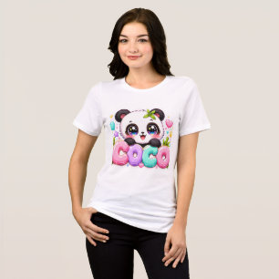 Söt Kawaii Coco Panda Namn Pastell Rosa Glittrande T Shirt