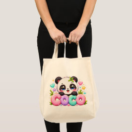 Söt Kawaii Coco Panda Namn Pastell Rosa Glittrande Tygkasse