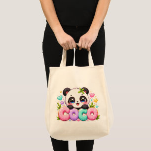 Söt Kawaii Coco Panda Namn Pastell Rosa Glittrande Tygkasse