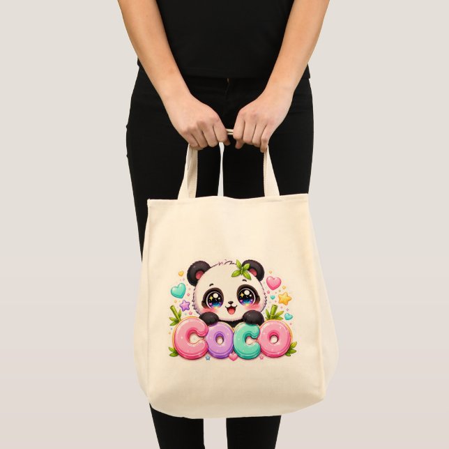 Söt Kawaii Coco Panda Namn Pastell Rosa Glittrande Tygkasse (Framsida (produkt))