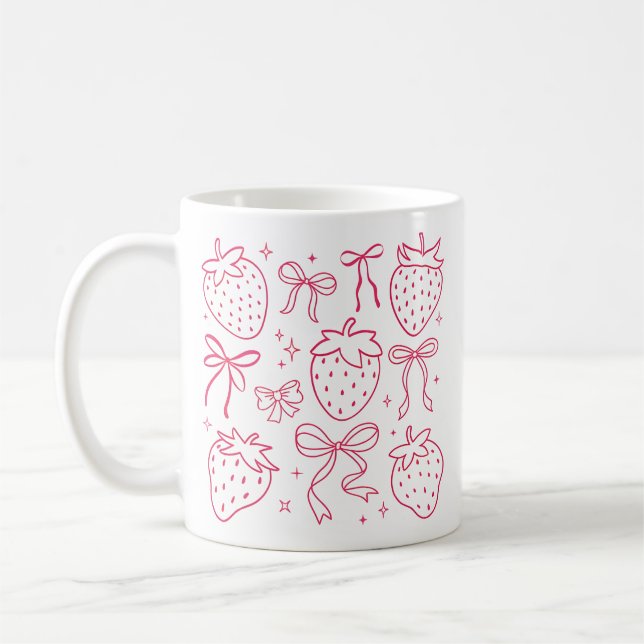 Söt Kawaii Coquette Rosa Jordgubbsband Kaffemugg (Vänster)