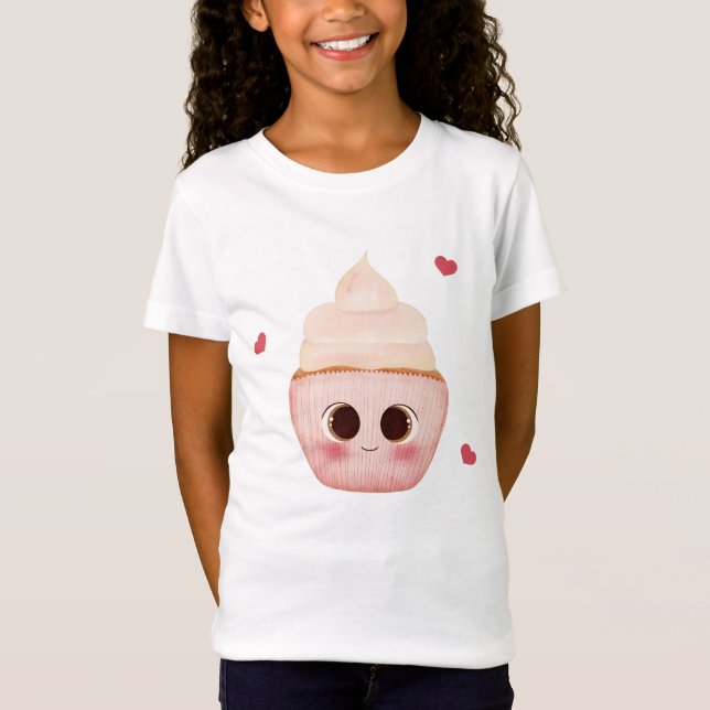 Söt Kawaii Cupcake T-Shirt för Barn (Framsida)