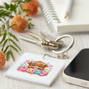 Söt Kawaii Daisy Highland Ko Namn Pastell Rosa Fl