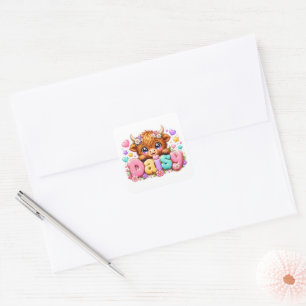 Söt Kawaii Daisy Highland Ko Namn Pastell Rosa Fl Fyrkantigt Klistermärke