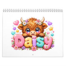 Söt Kawaii Daisy Highland Ko Namn Pastell Rosa Fl