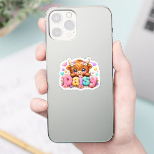 Söt Kawaii Daisy Highland Ko Namn Pastell Rosa Fl Klistermärken