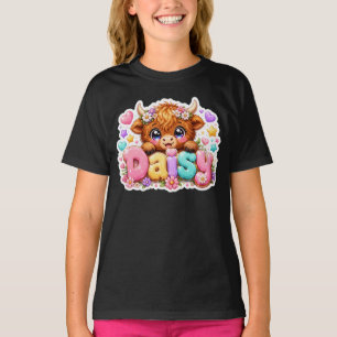 Söt Kawaii Daisy Highland Ko Namn Pastell Rosa Fl T Shirt