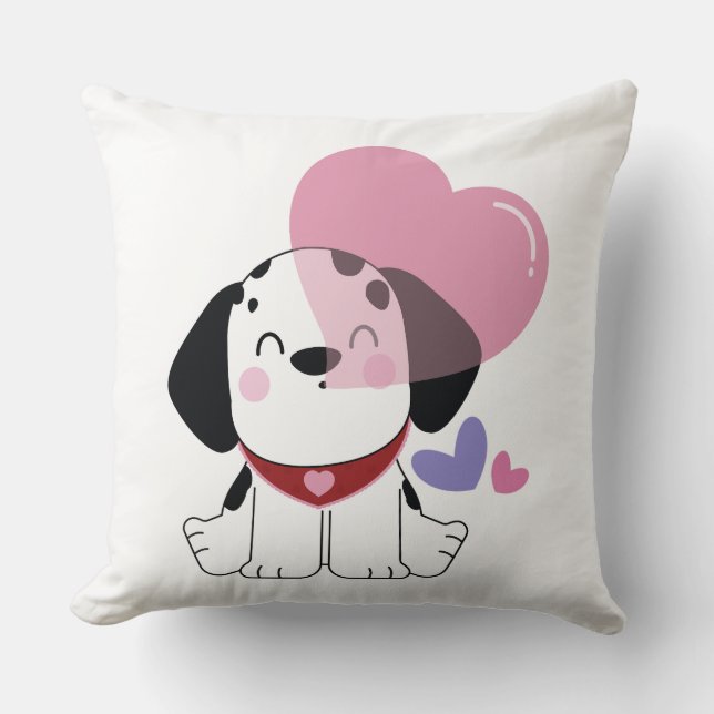 Söt Kawaii Dalmatiner Valp med Hjärtan Kudde (Framsida)