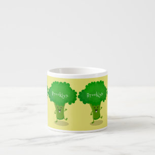 Söt kawaii dansande broccoli serieillustration espressomugg