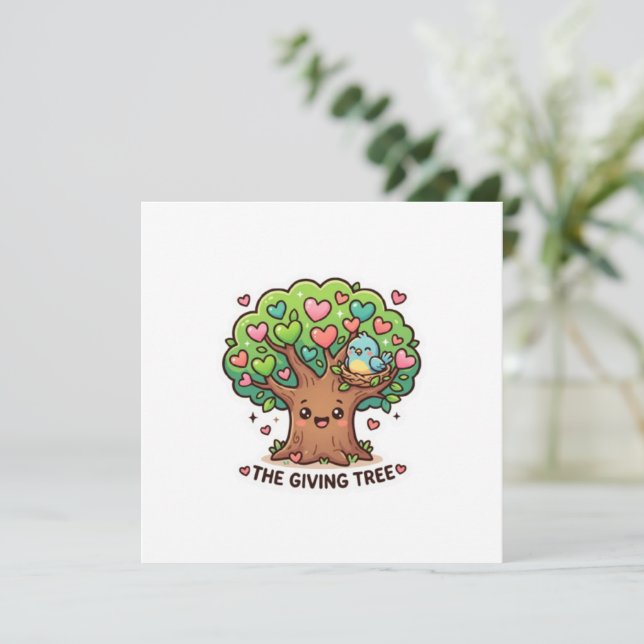 Söt Kawaii Den Givande Trädet Hjärtblad KiSticker (Stående Fram)